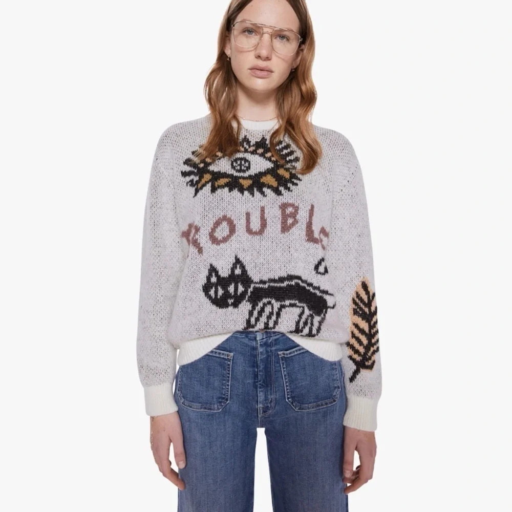 NWT - MOTHER The Jumper Printed Alpaca Crewneck Sweater - Picture 5 of 16